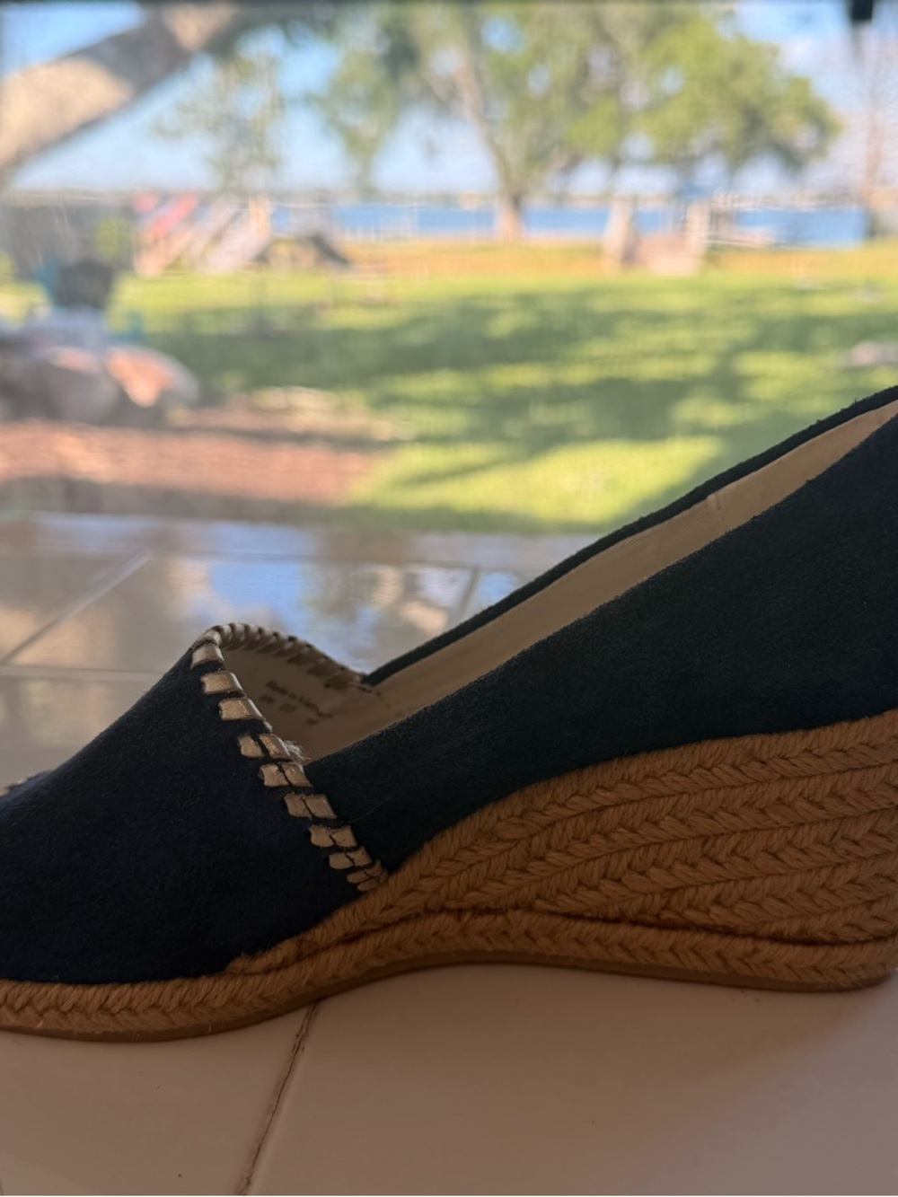 Jack Rogers Women's Navy Palmer Espadrille Suede Wedge Slip-On Shoe
